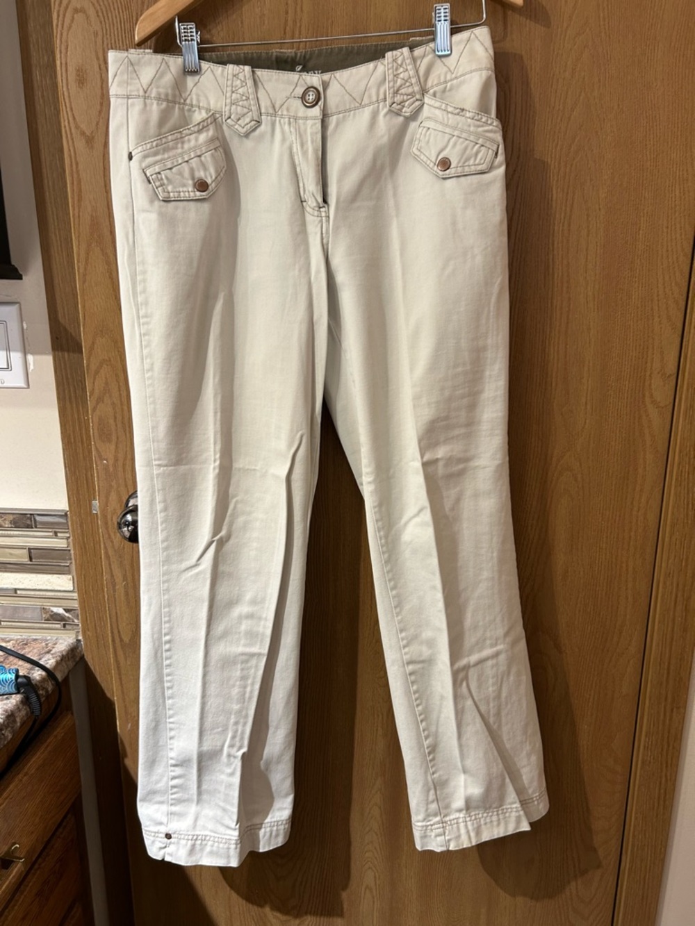 Cotton Ginny Cream Casual Straight-Leg Pants